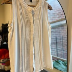 Ann Taylor White Pleated Sleeveless Blouse